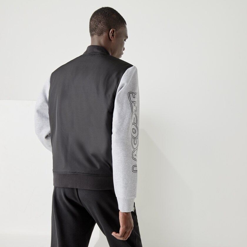 Men's Lacoste Black / Grey / White Jackets SPORT Two-Tone Print Fleece Zip Teddy NF6-77197Y5