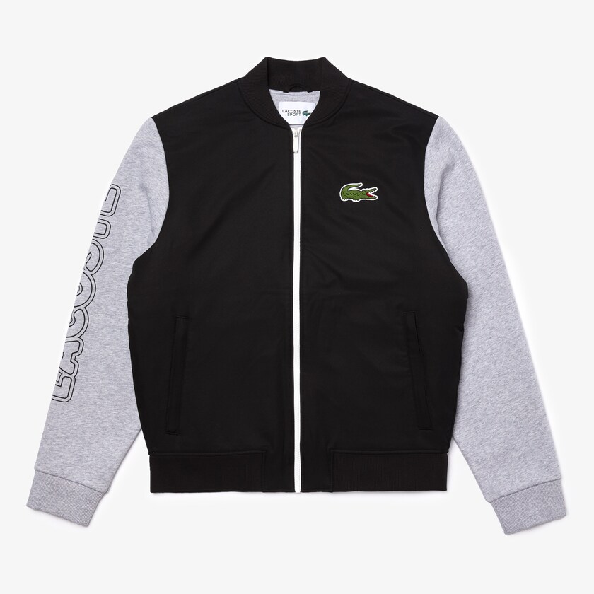 Men's Lacoste Black / Grey / White Jackets SPORT Two-Tone Print Fleece Zip Teddy NF6-77197Y5