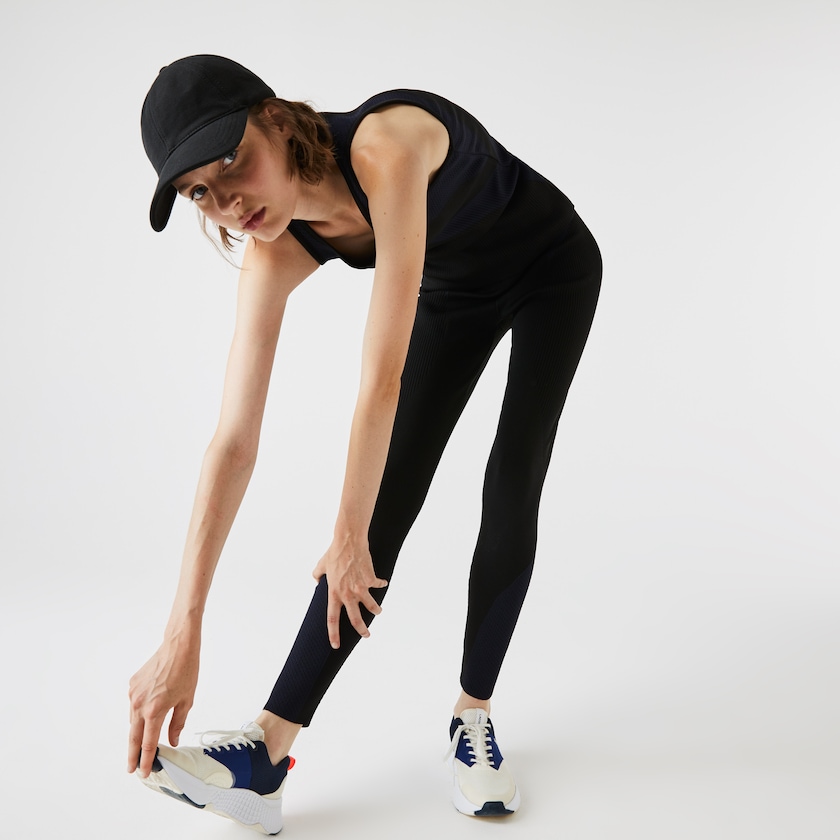 Women's Lacoste Black / Navy Blue Pants SPORT Ergonomic Knit Leggings AH9-23562J6