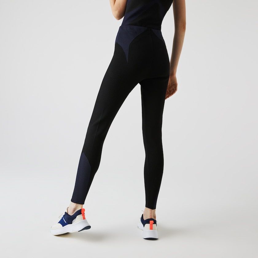 Women's Lacoste Black / Navy Blue Pants SPORT Ergonomic Knit Leggings AH9-23562J6