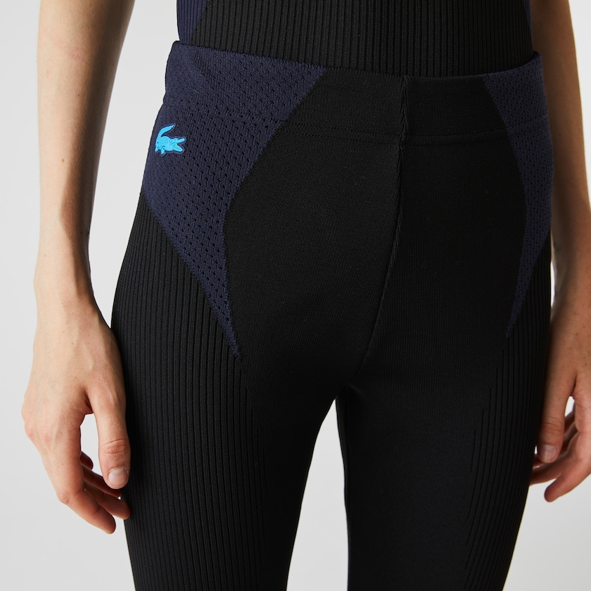 Women's Lacoste Black / Navy Blue Pants SPORT Ergonomic Knit Leggings AH9-23562J6