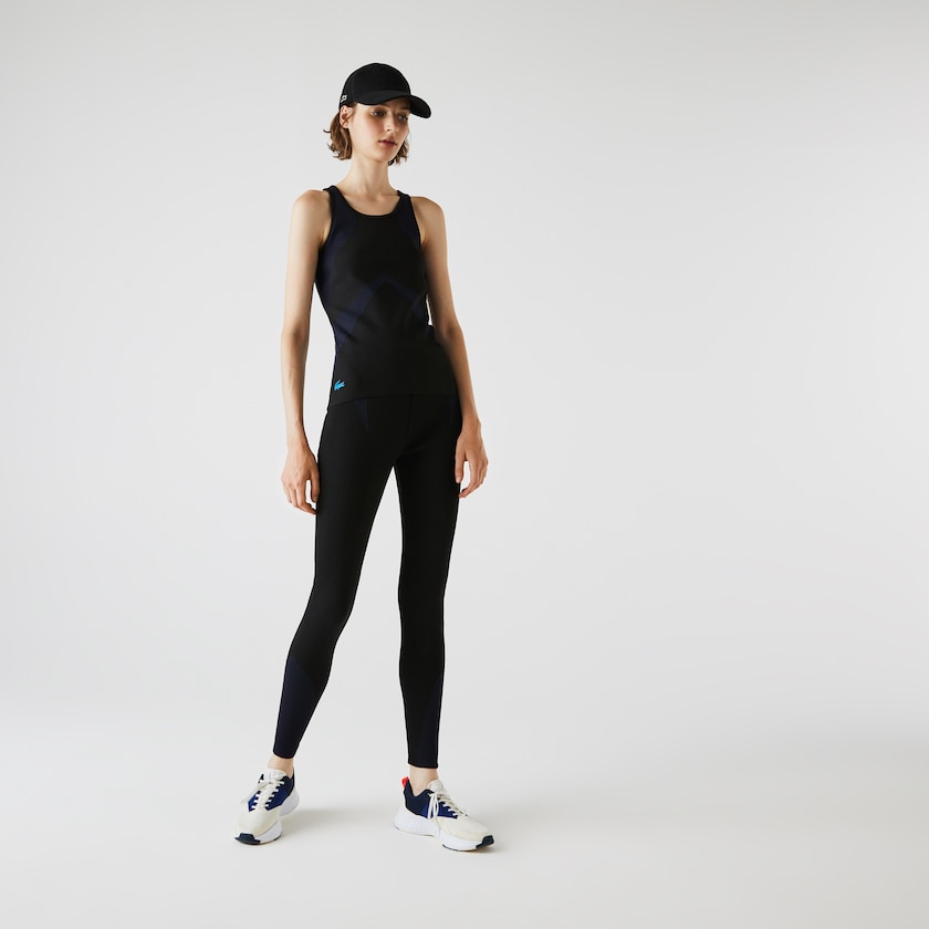 Women's Lacoste Black / Navy Blue Pants SPORT Ergonomic Knit Leggings AH9-23562J6