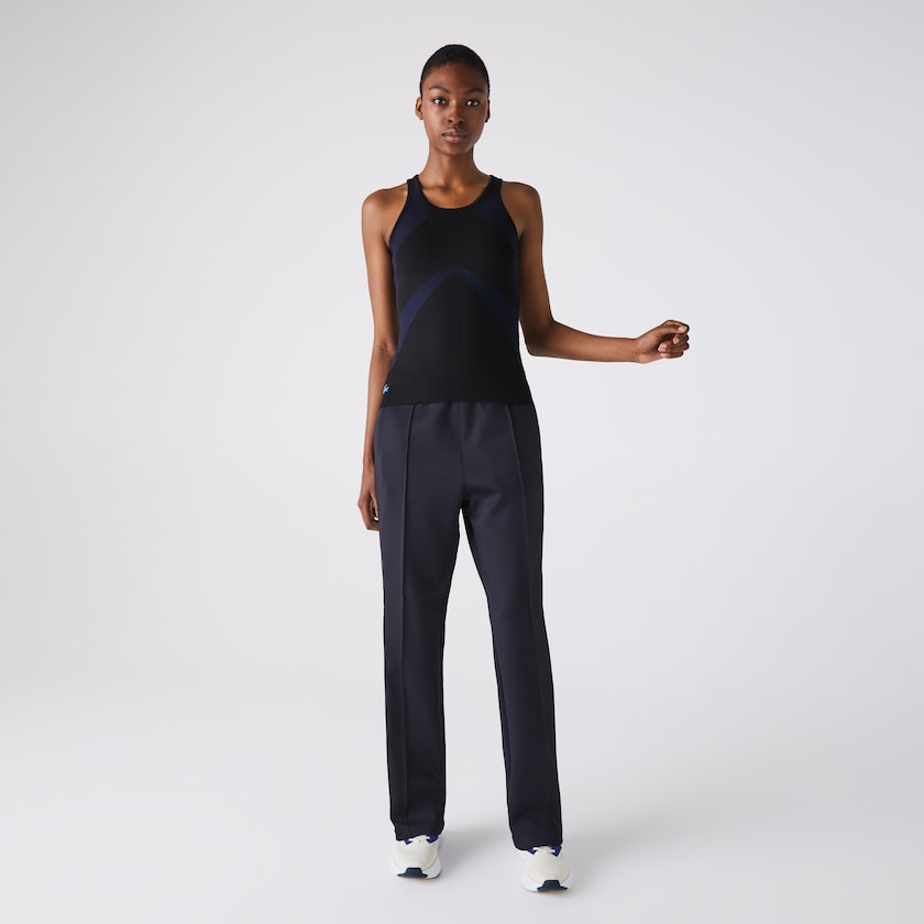 Women's Lacoste Black / Navy Blue T Shirts SPORT Ergonomic Knit Tank Top QR0-88548D8