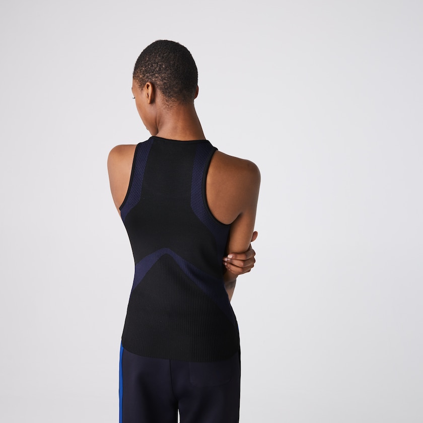 Women's Lacoste Black / Navy Blue T Shirts SPORT Ergonomic Knit Tank Top QR0-88548D8