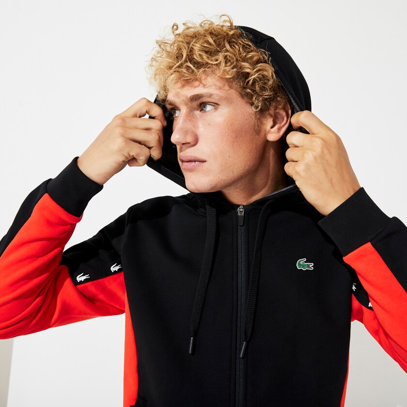 Men's Lacoste Black / Red / Grey Sweatshirts SPORT Two-Tone Fleece Hoody XT7-70607G7