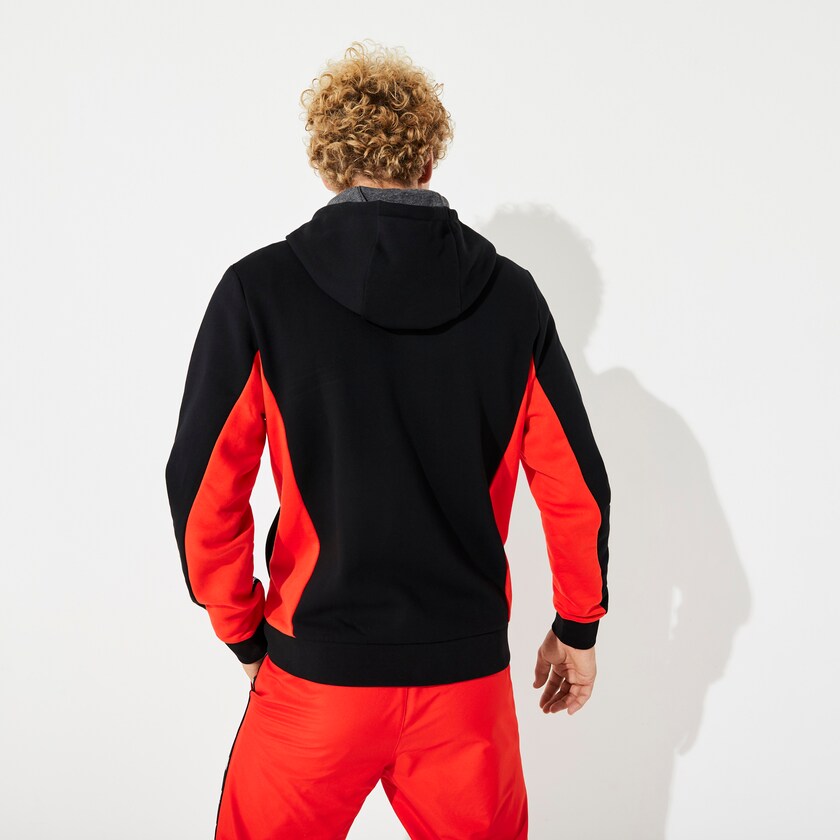 Men's Lacoste Black / Red / Grey Sweatshirts SPORT Two-Tone Fleece Hoody XT7-70607G7