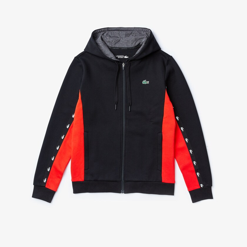 Men's Lacoste Black / Red / Grey Sweatshirts SPORT Two-Tone Fleece Hoody XT7-70607G7