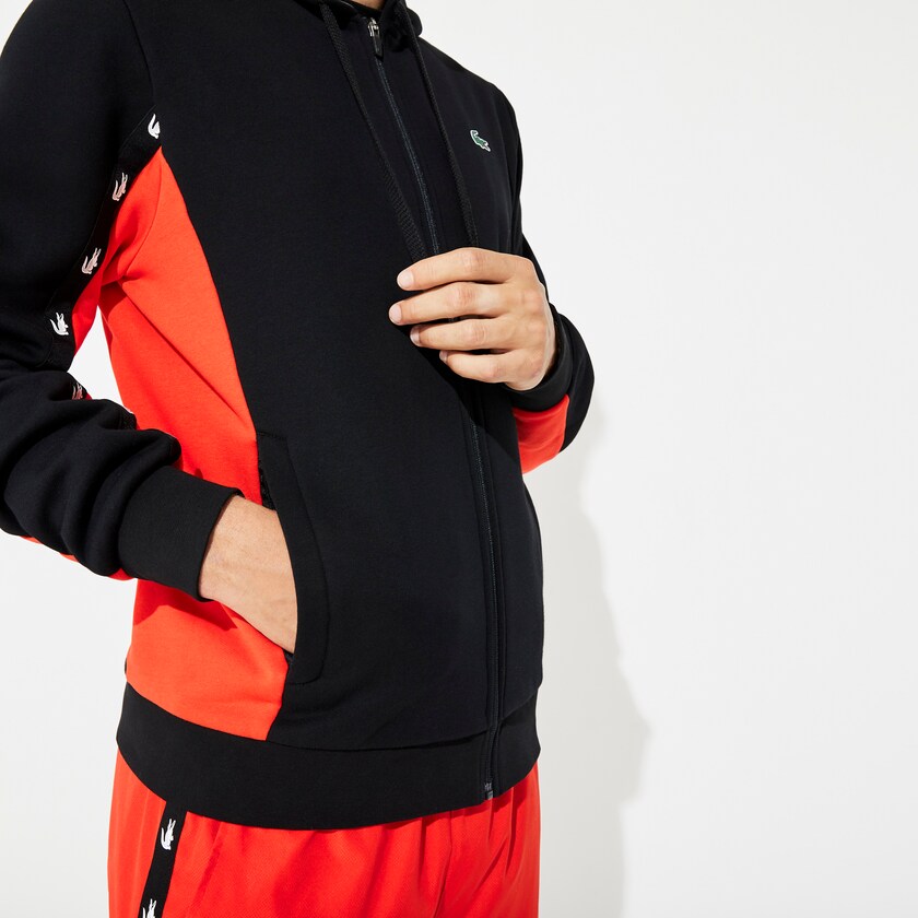 Men's Lacoste Black / Red / Grey Sweatshirts SPORT Two-Tone Fleece Hoody XT7-70607G7