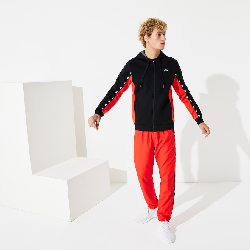 Men's Lacoste Black / Red / Grey Sweatshirts SPORT Two-Tone Fleece Hoody XT7-70607G7