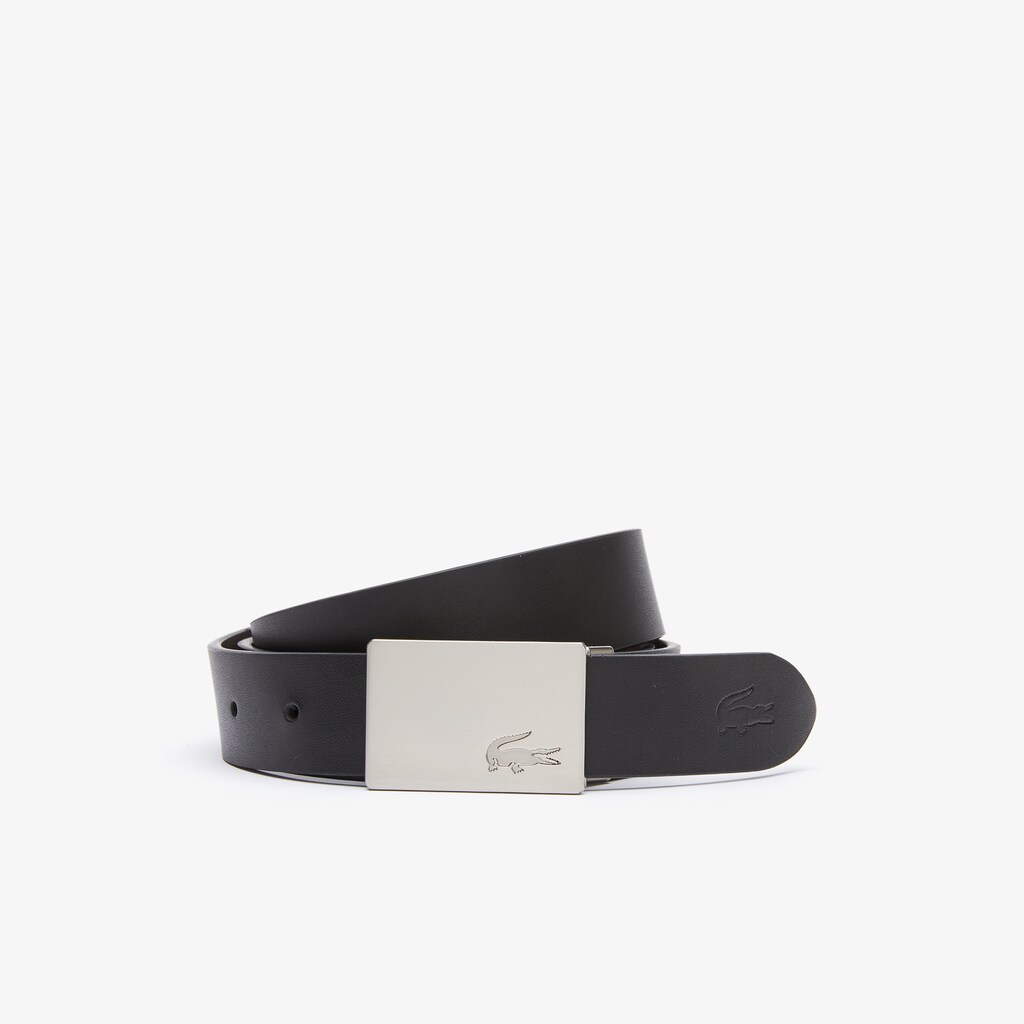 Men's Lacoste Black / Silver Belts Reversible Leather Belt And 2 Buckles Gift Set EM2-74187Y1
