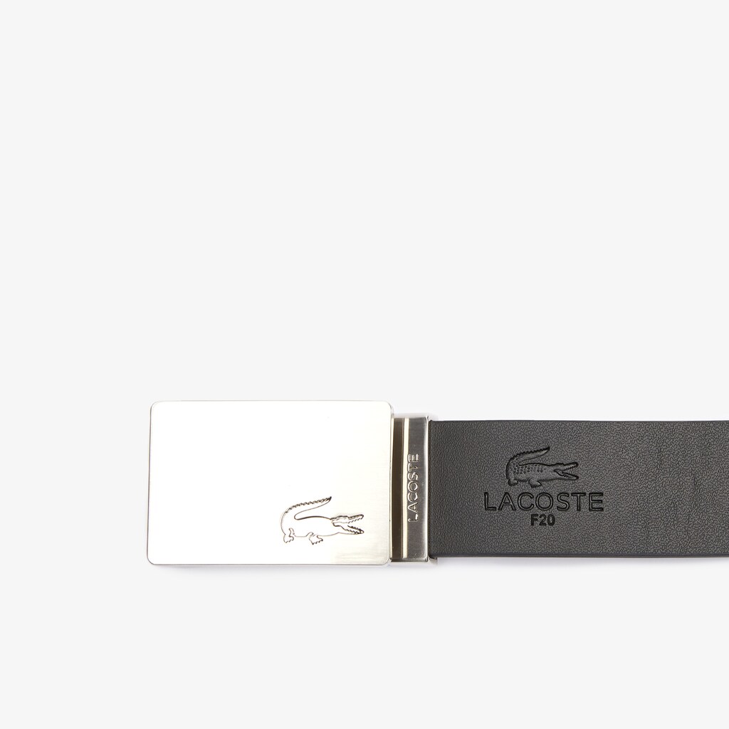 Men's Lacoste Black / Silver Belts Reversible Leather Belt And 2 Buckles Gift Set EM2-74187Y1
