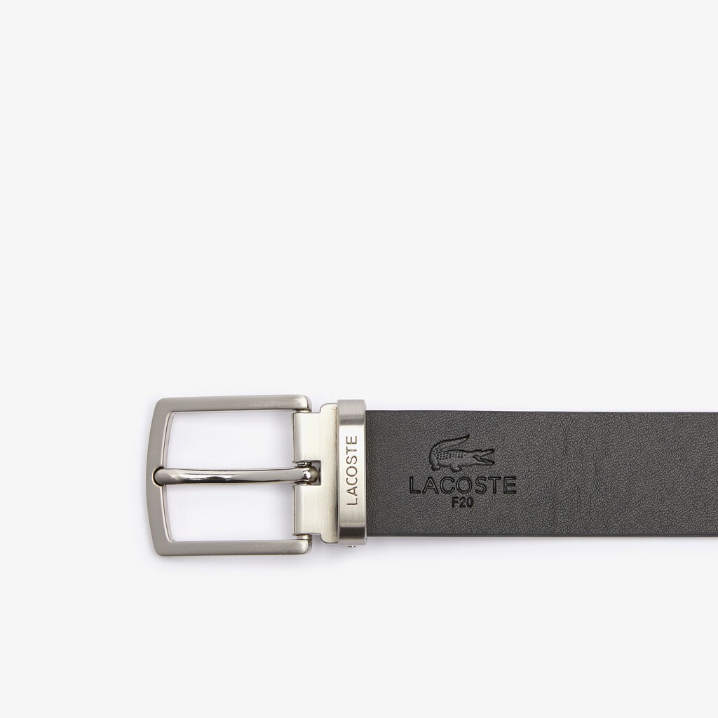 Men's Lacoste Black / Silver Belts Reversible Leather Belt And 2 Buckles Gift Set EM2-74187Y1