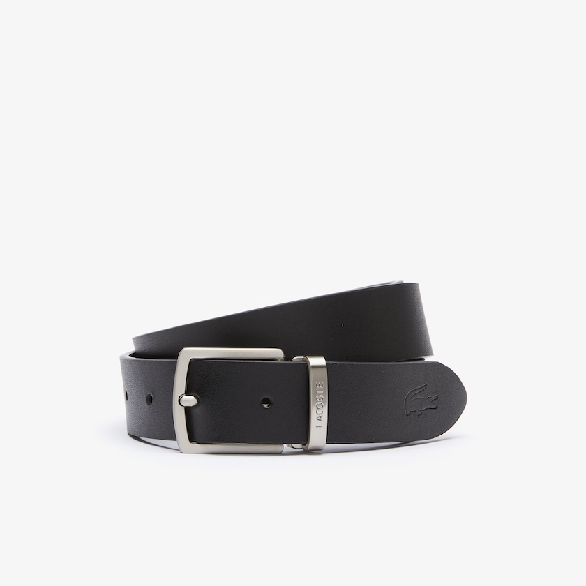 Men's Lacoste Black / Silver Belts Reversible Leather Belt And 2 Buckles Gift Set EM2-74187Y1
