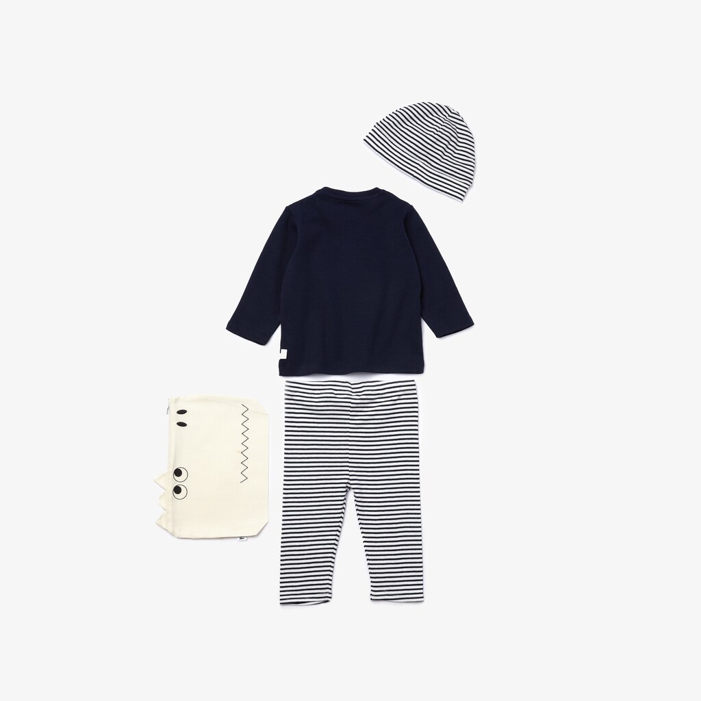 Kids' Lacoste Black / White T Shirts Croc Pouch Ribbed Cotton Pajama Set JH9-87768P9
