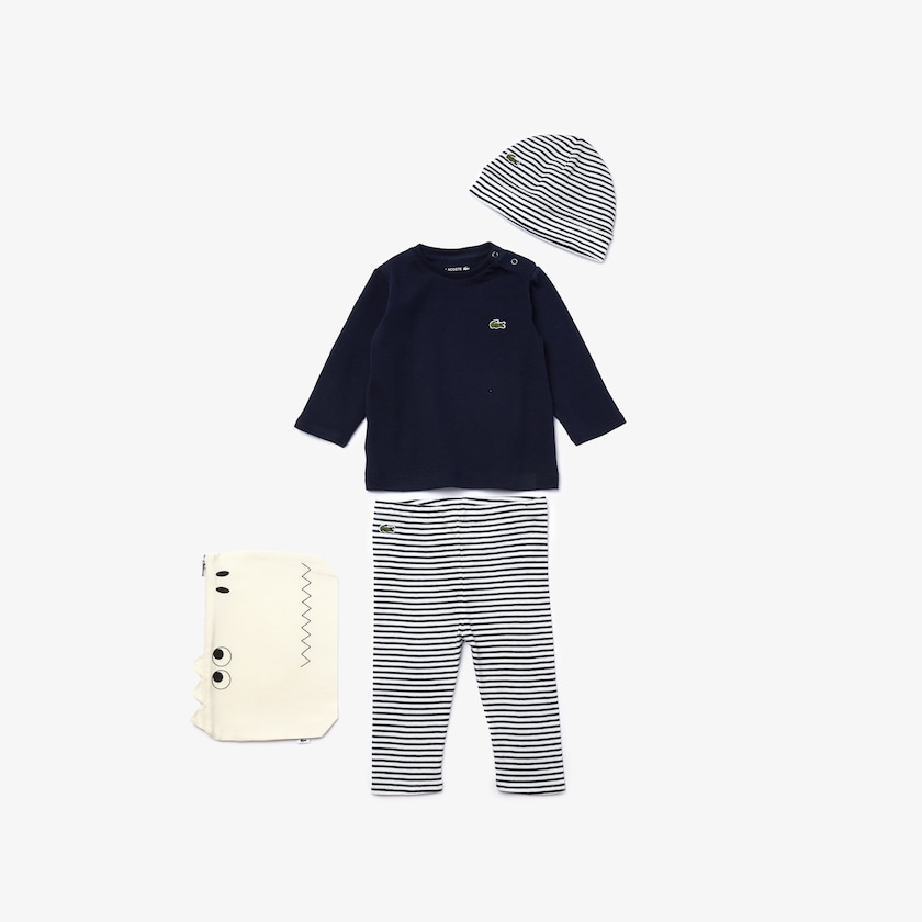Kids' Lacoste Black / White T Shirts Croc Pouch Ribbed Cotton Pajama Set JH9-87768P9