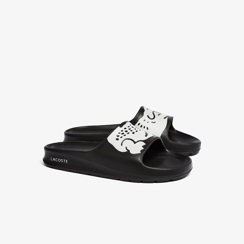 Women's Lacoste Black / White Slides Croco 2.0 Synthetic Print JM7-78837Y3