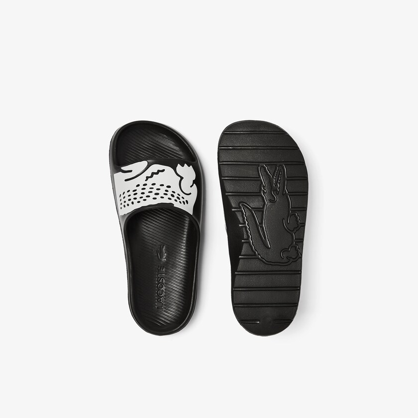 Women's Lacoste Black / White Slides Croco 2.0 Synthetic Print JM7-78837Y3