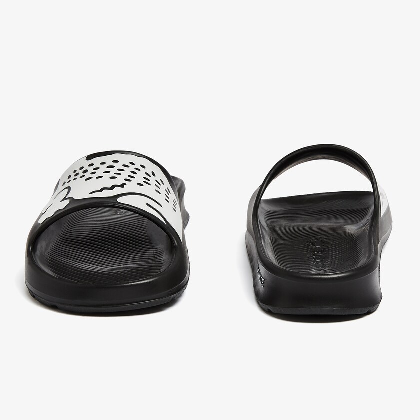 Women's Lacoste Black / White Slides Croco 2.0 Synthetic Print JM7-78837Y3