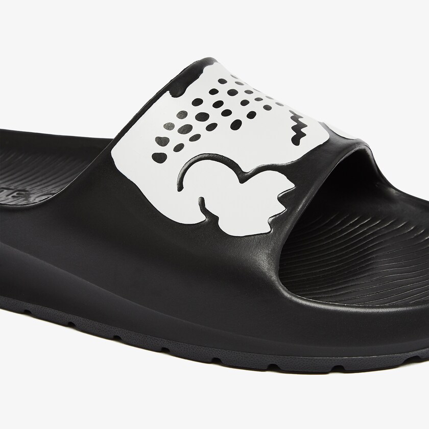 Women's Lacoste Black / White Slides Croco 2.0 Synthetic Print JM7-78837Y3