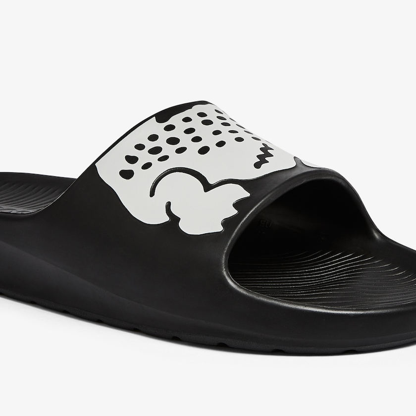 Men's Lacoste Black / White Slides Croco 2.0 Synthetic RQ6-86518B1