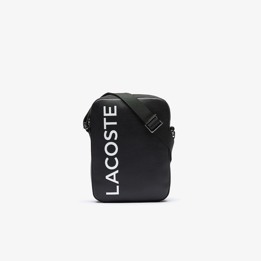 Men's Lacoste Black / White Bags L.12.12 Signature Leather Cross Body Bag XF9-61716B6