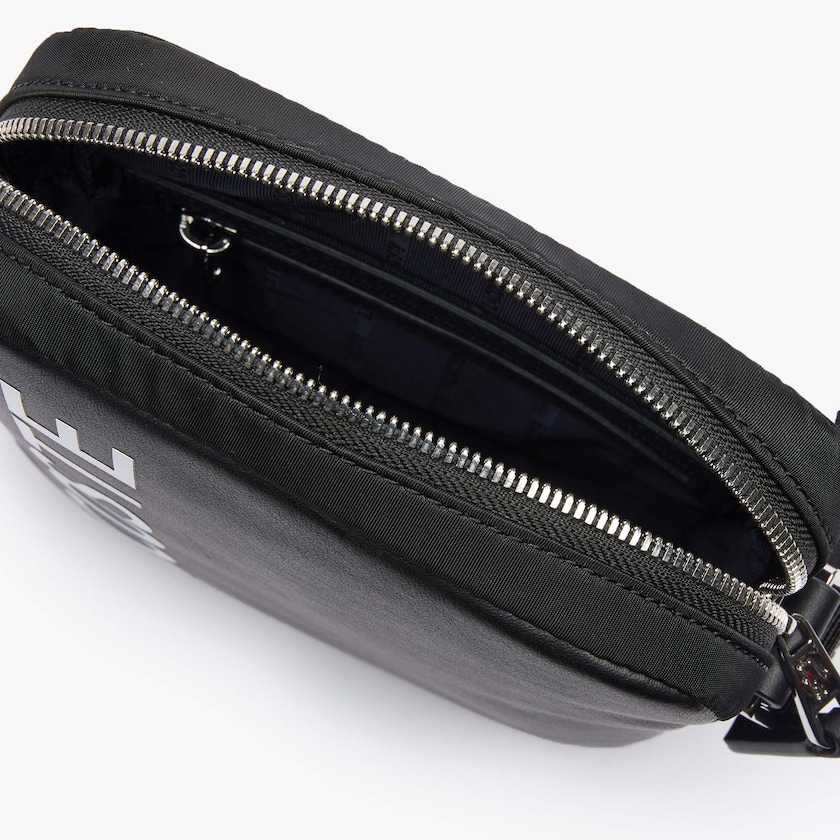 Men's Lacoste Black / White Bags L.12.12 Signature Leather Cross Body Bag XF9-61716B6