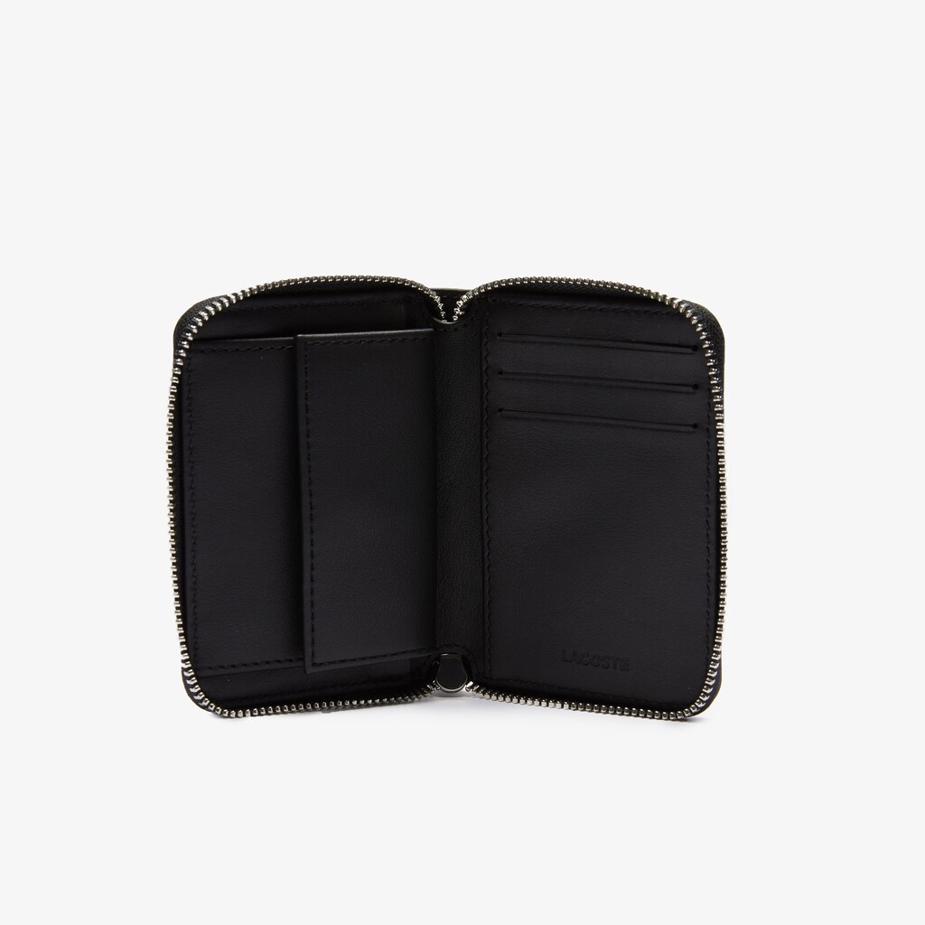 Men's Lacoste Black / White Bags L.12.12 Smooth Leather Wallet And Key Chain Gift Box QW3-15061C0