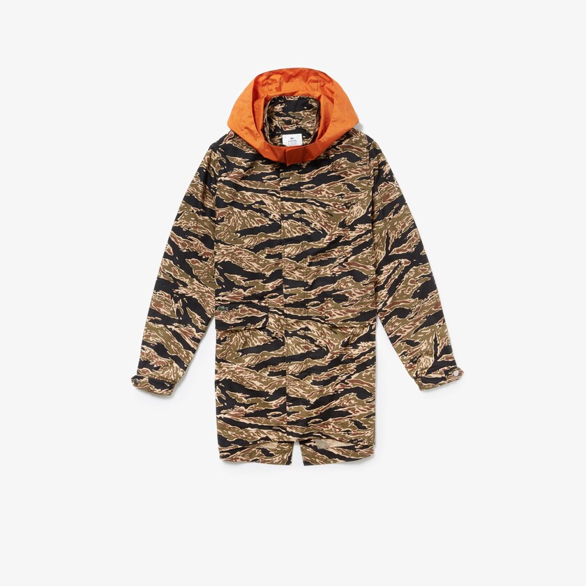 Men's Lacoste Black / White Parka Jackets LIVE Camouflage CS1-49214D5