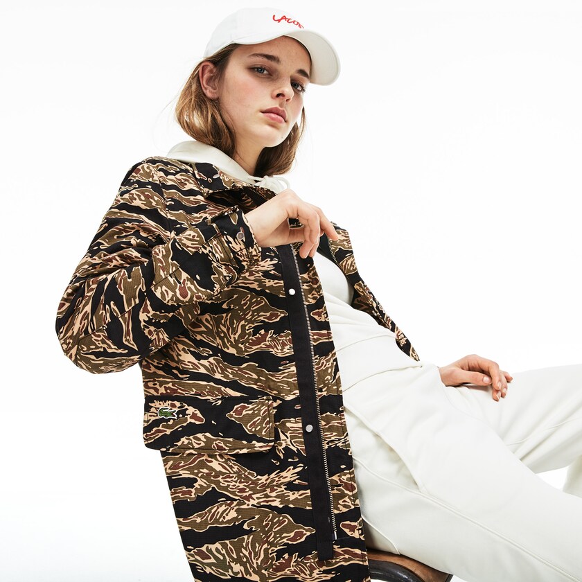Men's Lacoste Black / White Parka Jackets LIVE Camouflage CS1-49214D5