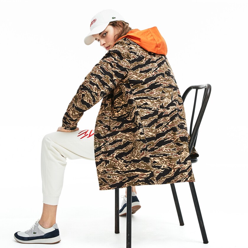 Men's Lacoste Black / White Parka Jackets LIVE Camouflage CS1-49214D5