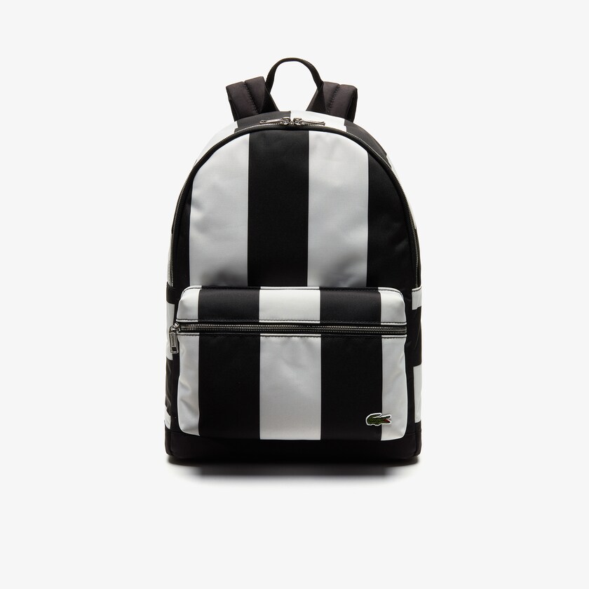 Men's Lacoste Black / White Backpacks LIVE Detachable Pouch Striped LR2-66626I0