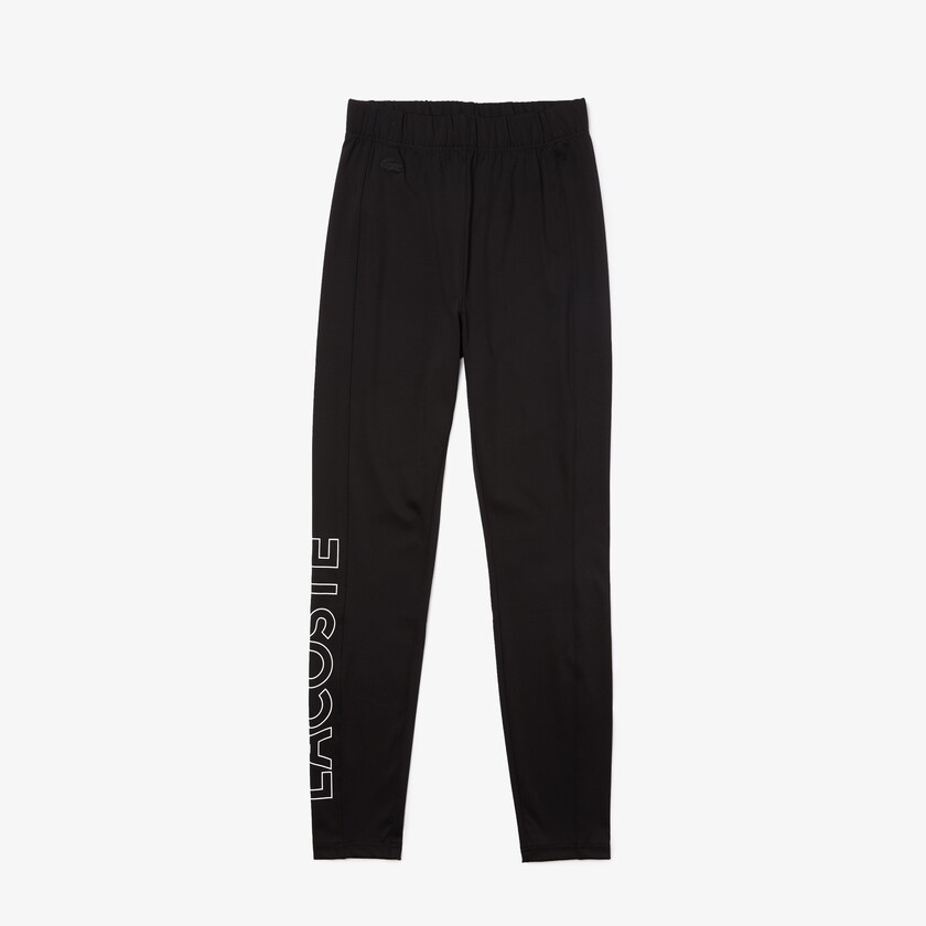 Women's Lacoste Black / White Pants LIVE Logo Printed Leggings OM8-71887T5