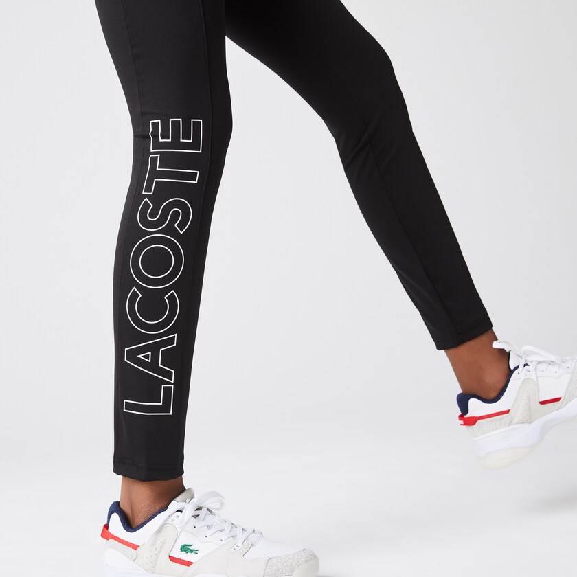 Women's Lacoste Black / White Pants LIVE Logo Printed Leggings OM8-71887T5