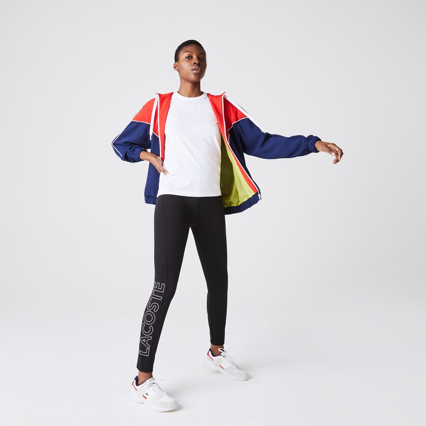 Women's Lacoste Black / White Pants LIVE Logo Printed Leggings OM8-71887T5
