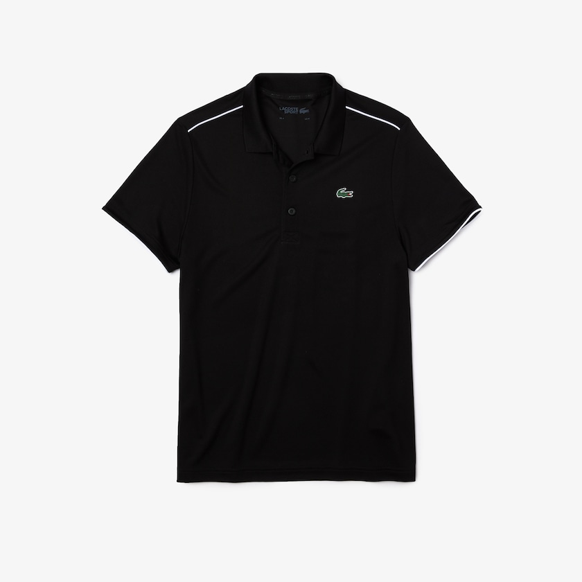 Men's Lacoste Black / White Shirts SPORT Contrast Piping Breathable Piqué Polo PR9-29992J1