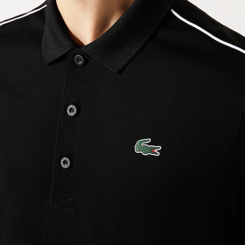 Men's Lacoste Black / White Shirts SPORT Contrast Piping Breathable Piqué Polo PR9-29992J1