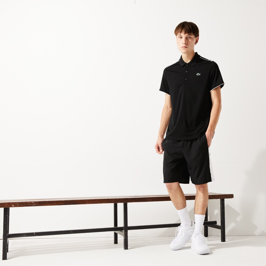 Men's Lacoste Black / White Polo Shirts SPORT Contrast Piping Breathable Piqué BR2-94559C5
