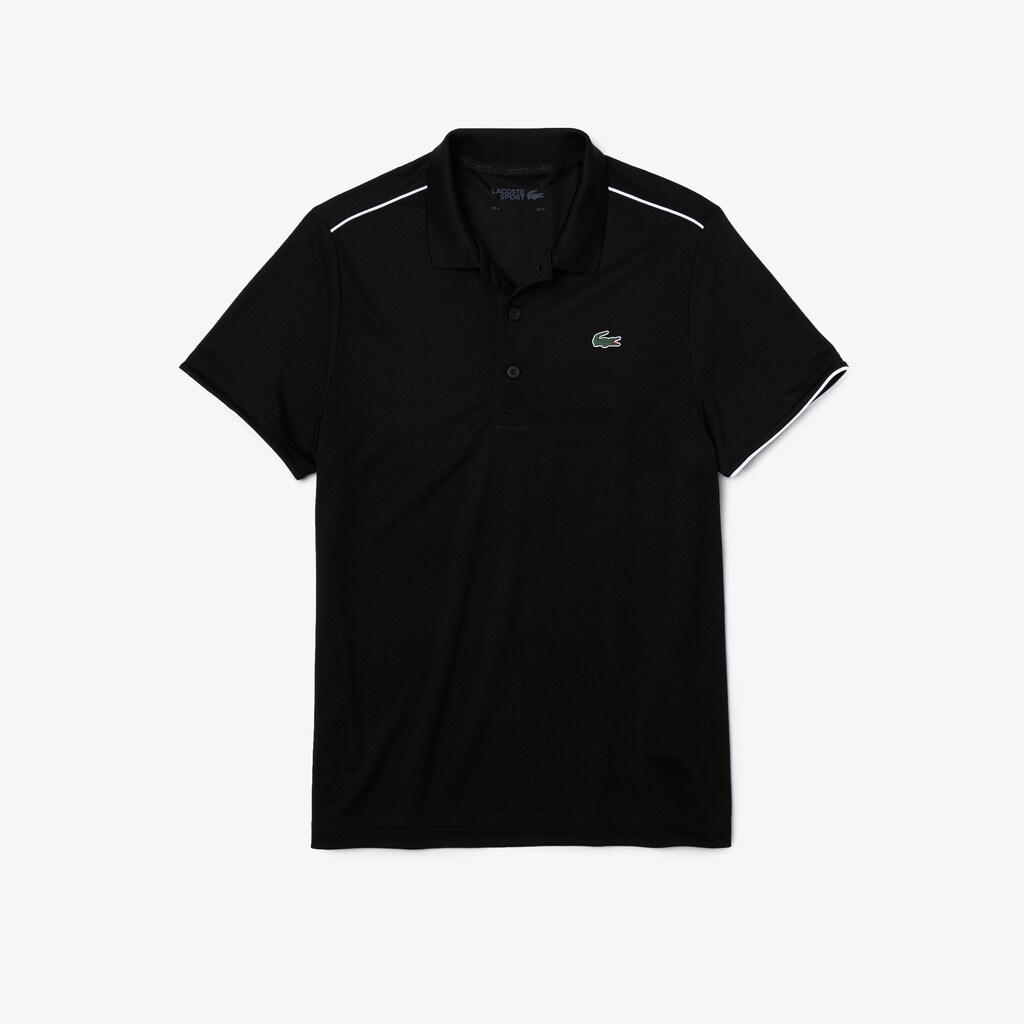 Men's Lacoste Black / White Polo Shirts SPORT Contrast Piping Breathable Piqué BR2-94559C5