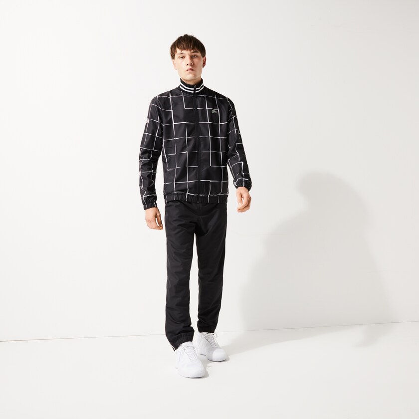 Men's Lacoste Black / White Tracksuits SPORT Lightweight Print Tennis XG0-61576I3