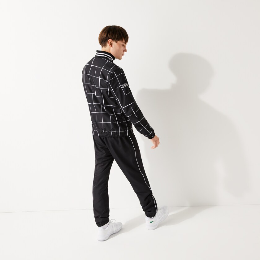 Men's Lacoste Black / White Tracksuits SPORT Lightweight Print Tennis XG0-61576I3