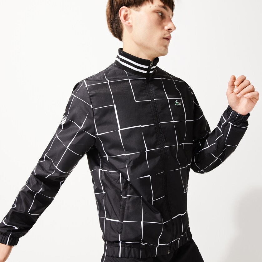 Men's Lacoste Black / White Tracksuits SPORT Lightweight Print Tennis XG0-61576I3