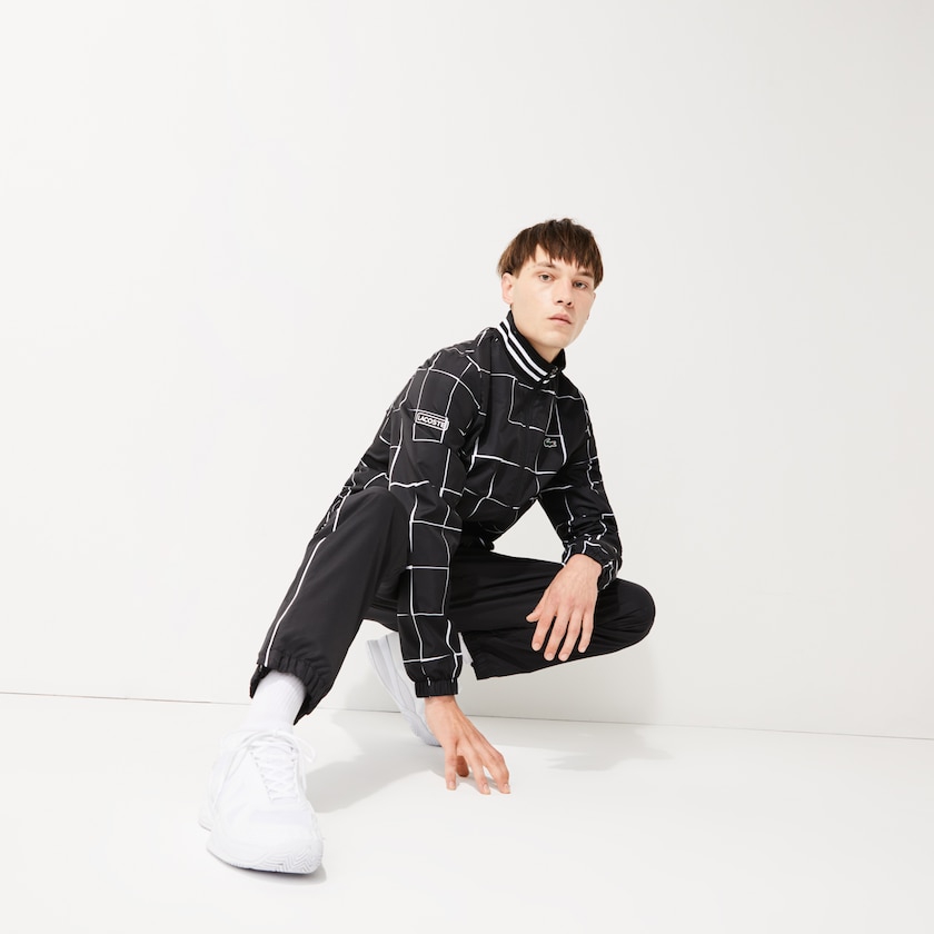 Men's Lacoste Black / White Tracksuits SPORT Lightweight Print Tennis XG0-61576I3