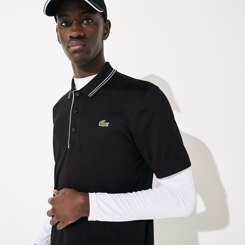 Men's Lacoste Black / White Shirts SPORT Signature Breathable Golf Polo NO2-23852K6