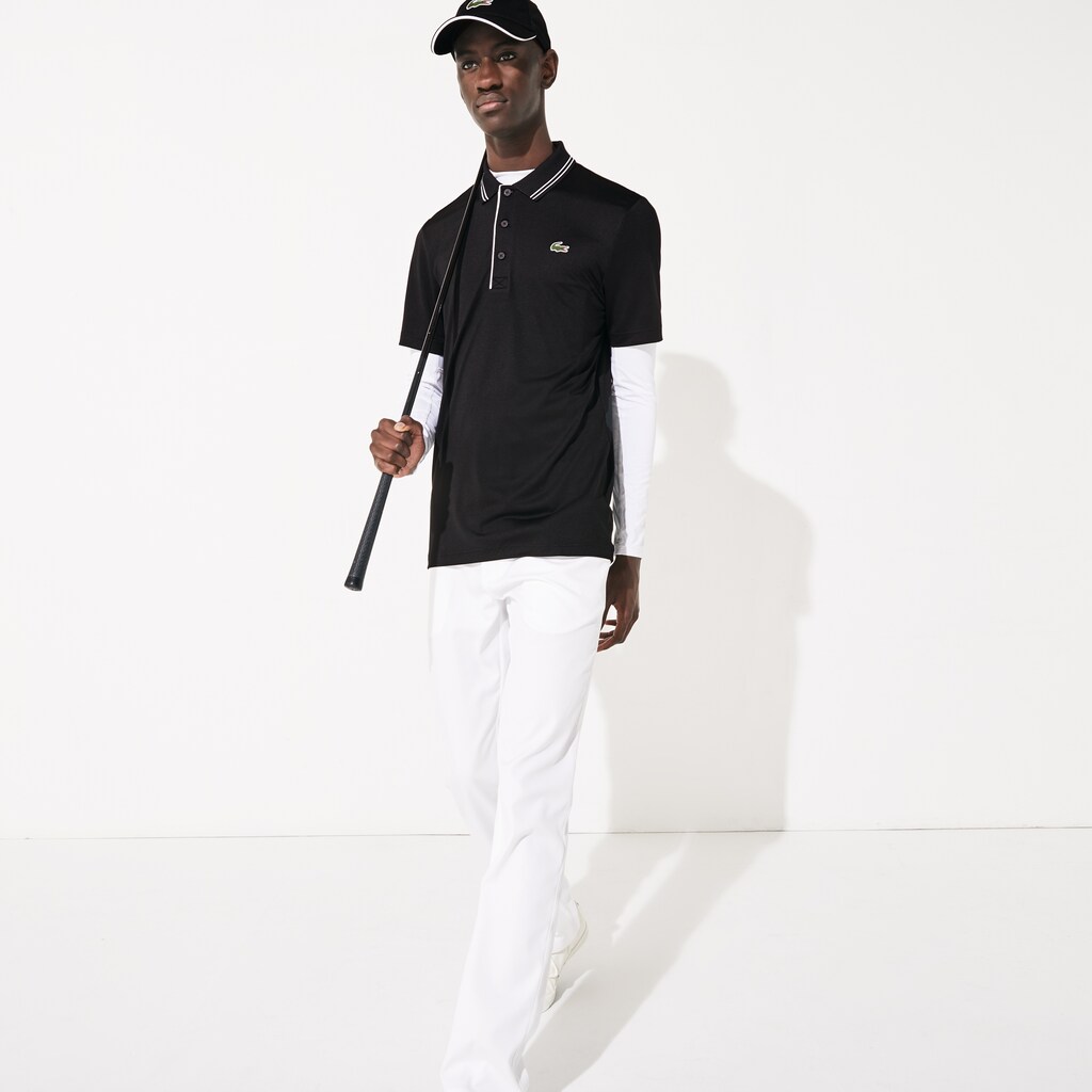Men's Lacoste Black / White Polo Shirts SPORT Signature Breathable Golf LU5-02540M2