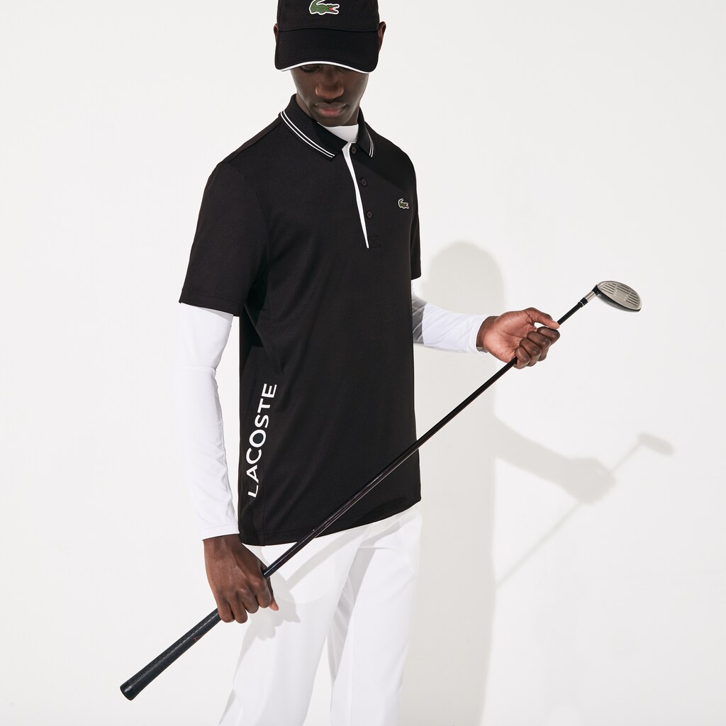 Men's Lacoste Black / White Polo Shirts SPORT Signature Breathable Golf LU5-02540M2