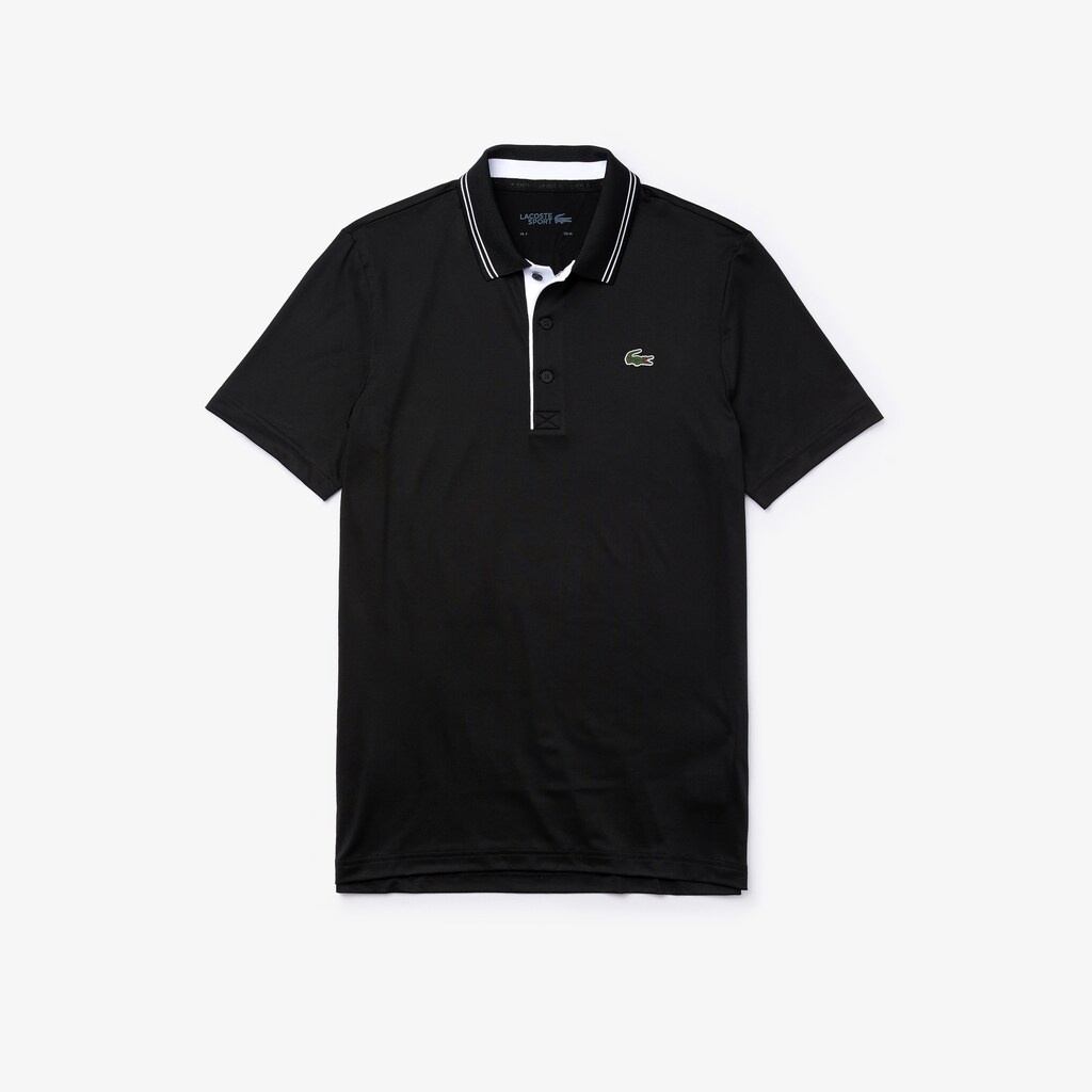 Men's Lacoste Black / White Polo Shirts SPORT Signature Breathable Golf LU5-02540M2