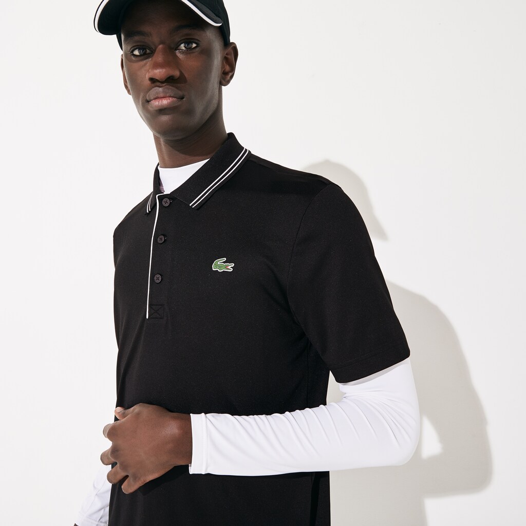 Men's Lacoste Black / White Polo Shirts SPORT Signature Breathable Golf LU5-02540M2
