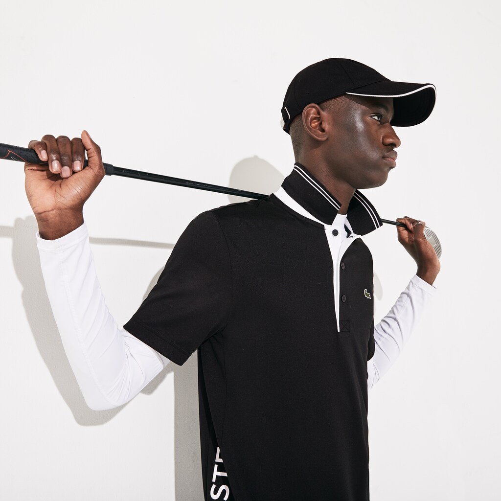 Men's Lacoste Black / White Polo Shirts SPORT Signature Breathable Golf LU5-02540M2