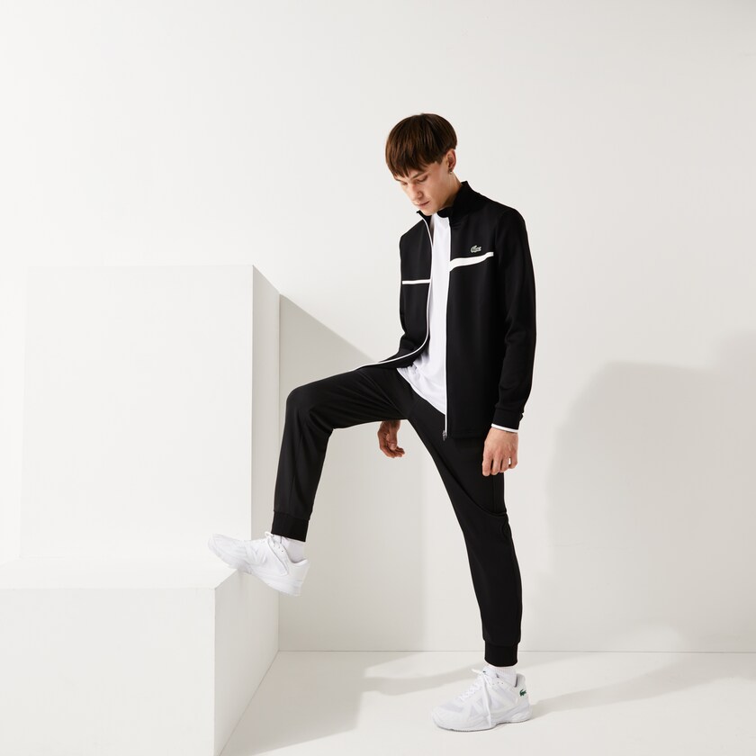 Men's Lacoste Black / White Sweatshirts SPORT Stand-Up Collar Zip Tennis TB1-17861Z4