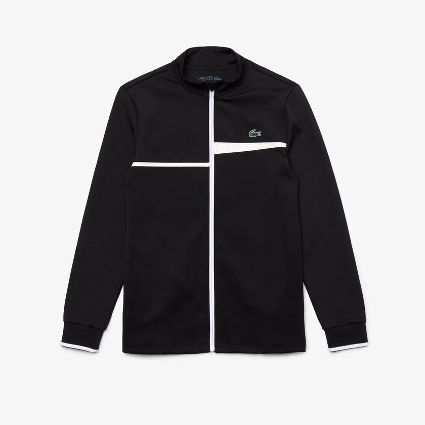 Men's Lacoste Black / White Sweatshirts SPORT Stand-Up Collar Zip Tennis TB1-17861Z4